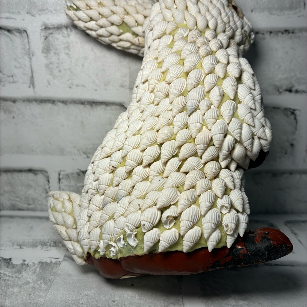 White and Brown Sea Shell-Covered Rabbit Sculpture - Picture 6 of 7